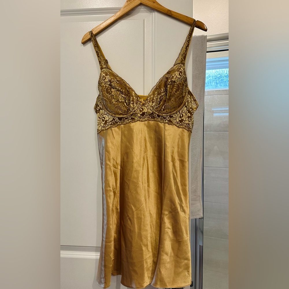 Victoria's Secret Gold Chemise with Beaded Embellishments